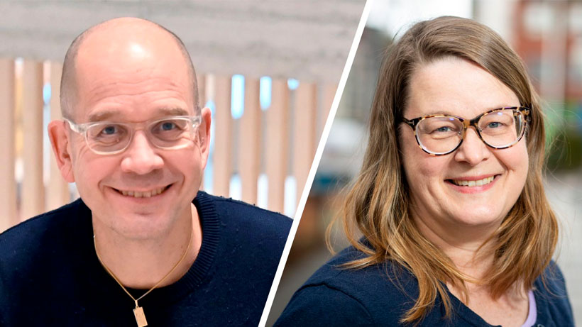 A man and a woman looking at camera, smiling.
